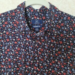 Navy Blue Floral Mens Shirt Short Sleeve Classic Fit Size M George NWOT